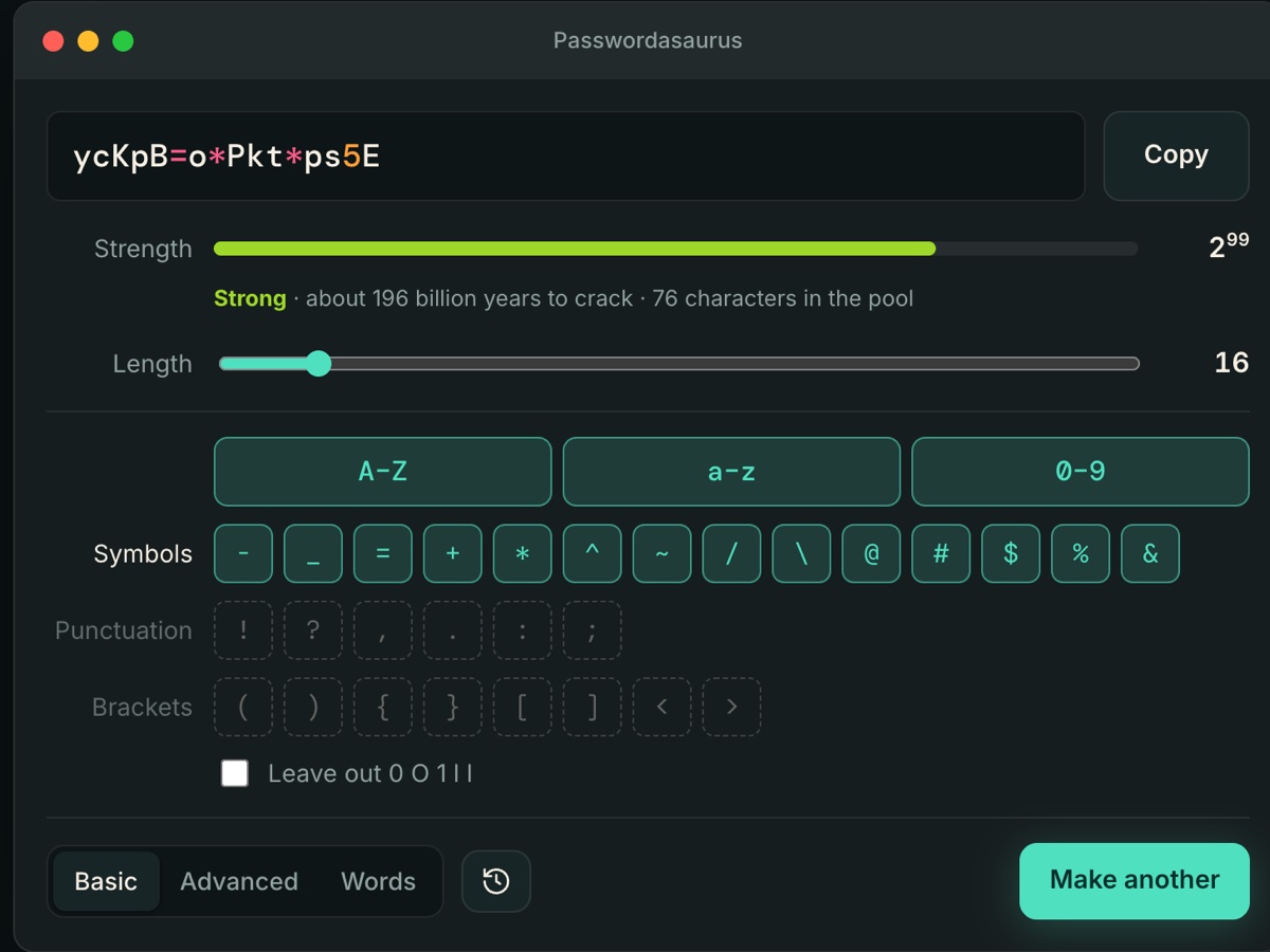 Passwordasaurus window